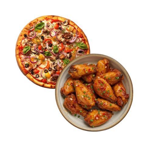 10 Pieces of Jumbo Chicken Wings with your Choice of Pizza
